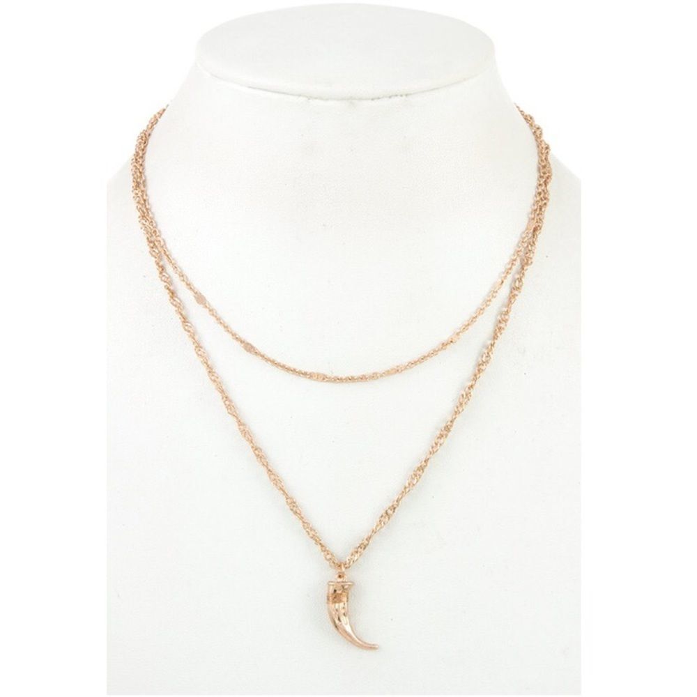 Gold Necklace Jewelry Women Double Short Long Layered Chain Horn Boho Pendant